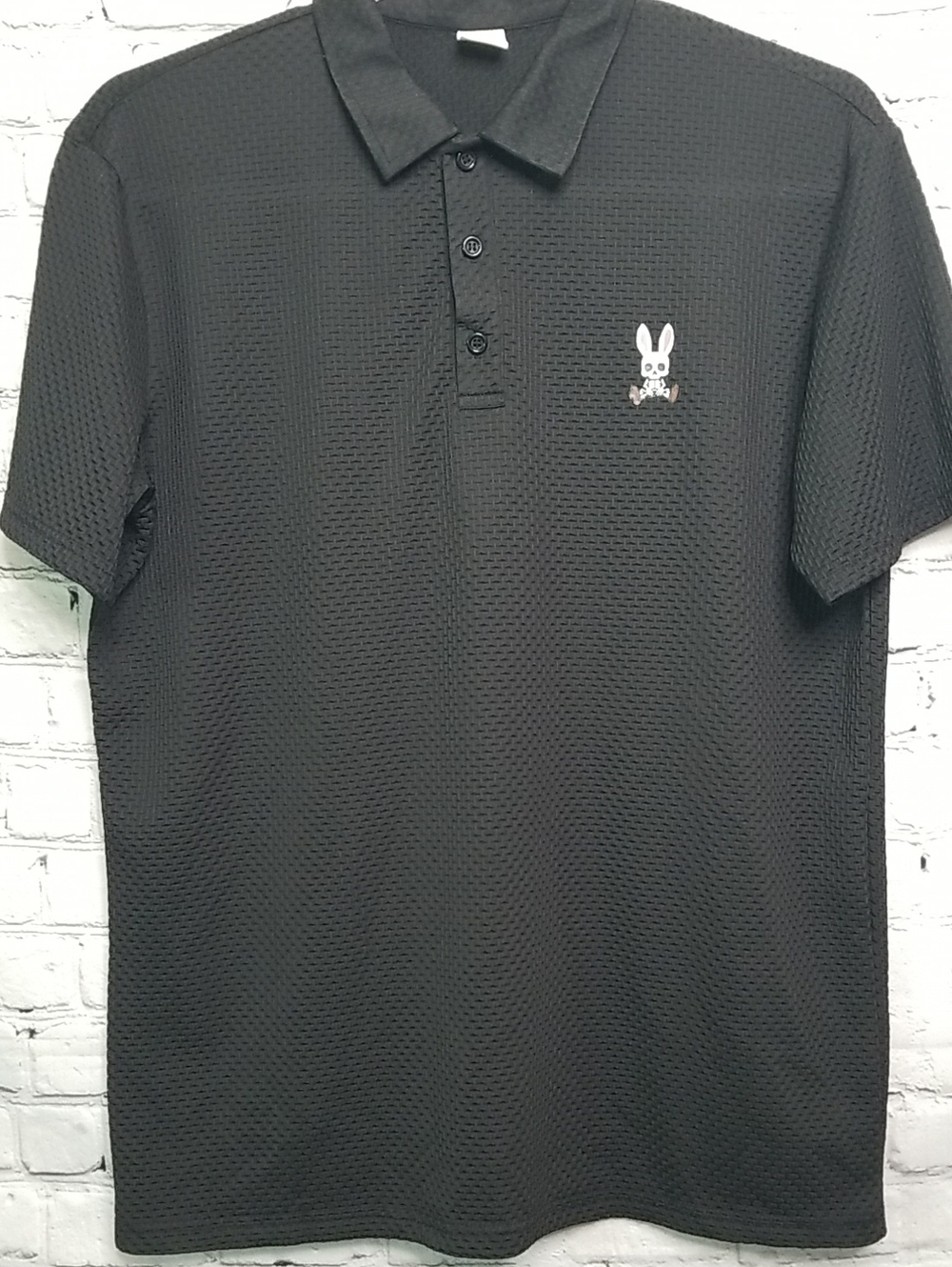 Psycho Bunny mens shirt size Small black w/psycho bunny Logo EUC
